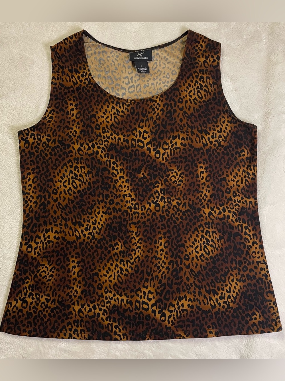 Lemmie for Nina Leonard Dark Leopard Print Sleeveless Top size L